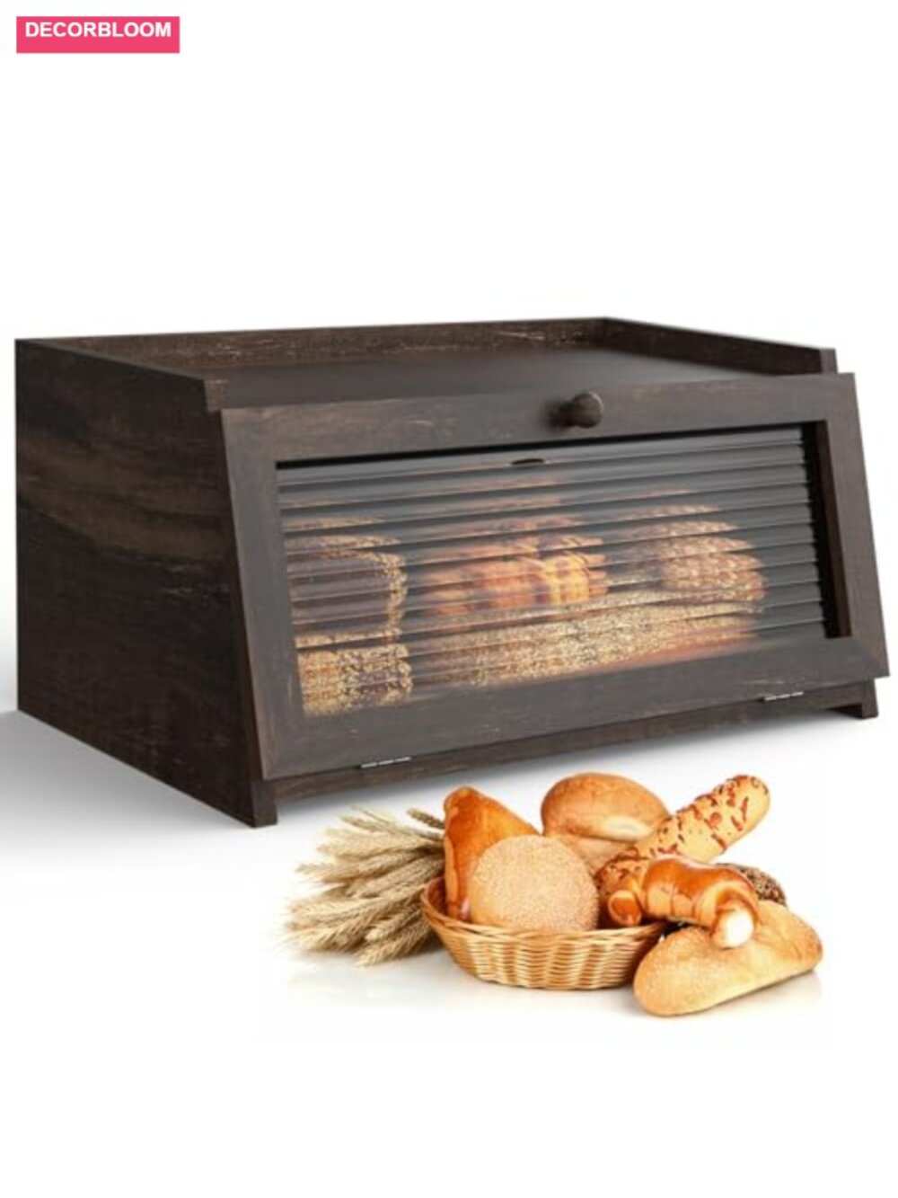 Large Bread Box Kitchen Countertop Organizer New Zealand Pine Wood Acrylic Door